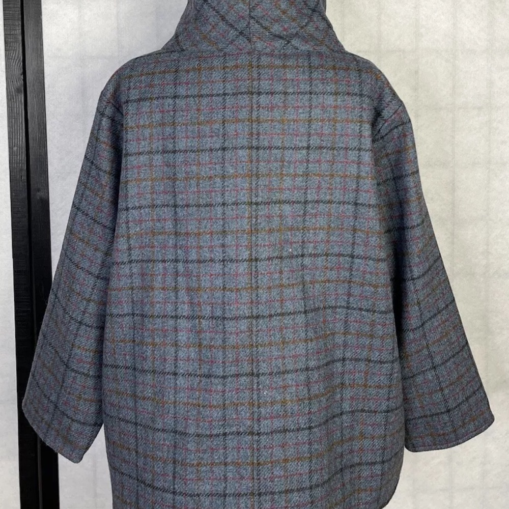Plaid Funnel Neck Women’s Top in Slate Blue - Picture 2 of 5
